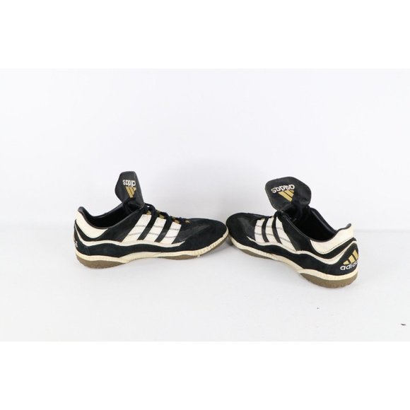 Vintage 90s Adidas Mens 8 Distressed Leather Indoor Soccer Shoes Sneakers Black
